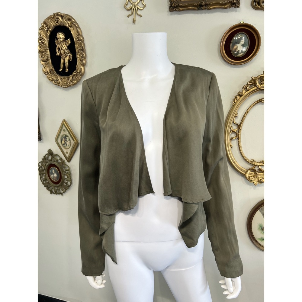 BCBGMaxazria Olive Green Open-Front Draped Jacket Size M